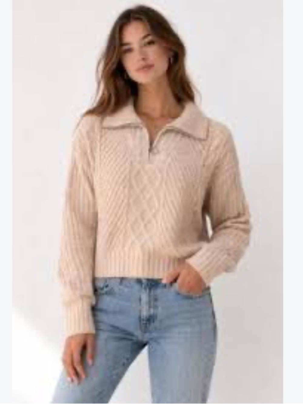 Sincerely Jules Chunky Cable Knit 1/2 Zip Sweater neutral Womens size M